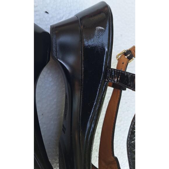 Sofft Andrea Patent Leather Strappy Kitten Wedge Slingback Black Sandal Sz. 8.5 - Picture 8 of 12